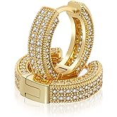 HELLOICE Hoop Earrings Iced Out Cubic Zirconia Huggie Cartilage Cuff Diamond Hypoallergenic Round Circle Earrings Hoop Earrings 5A CZ Stones Lightweight for Men