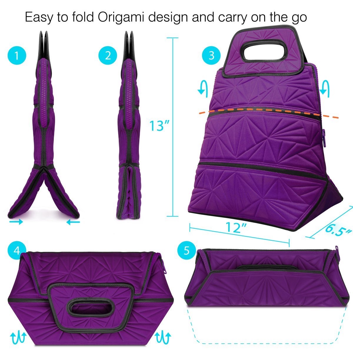 Metric USA Lunch Tote Bag with Odor-eliminating Pouch, Reusable & Portable Insulated Lunch Box Cooler Bag to Work, School, Picnic & Food Holder with Zipper stash pocket for Women, Men and Kids(Purple)