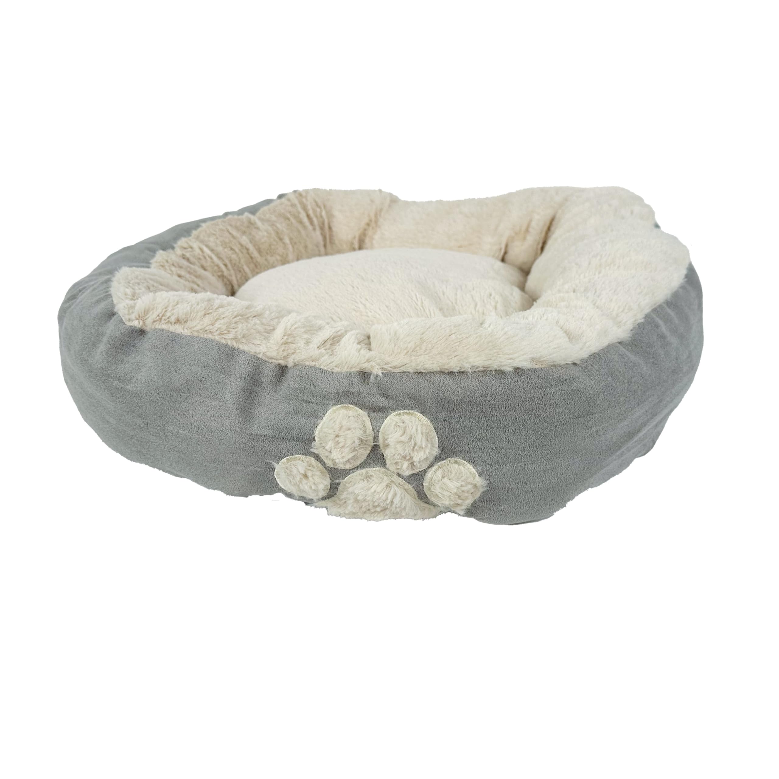 Happy Pet Hugs Round Dog Bed in Dove Grey Non Slip Soft Plush Comfortable Sleeping Pad Durable Indoor Machine Washable Mattress for All Breeds 24"