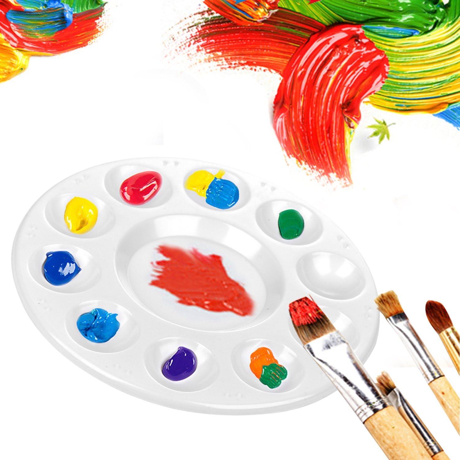 CENTSTAR 15 Pcs Round Paint Tray Palettes Plastic for Acrylic Oil Watercolor Craft DIY Art Painting Palettes, White (15 PCS)
