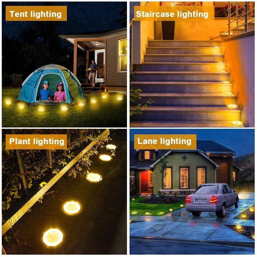 Solar Ground Lights - 8 LED Solar Garden Lights Outdoor，Disk Lights Waterproof In-Ground Outdoor Landscape Lighting for Lawn Patio Pathway Yard Deck Walkway Flood Light Dekugaa (8): Home Improvement