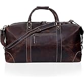 Leather Farm 24 Inch Genuine Buffalo Leather Travel Duffel Bag, Overnight Weekend Bag Sports Gym Duffel for Men, Airplane Under Seat Carry on Bags (Brown)