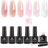 modelones Builder Nail Gel, Builder for Nails Jelly Nude Pink 6 Colors | Fall Hard Strengthener Rubber Base Gel Polish 8-in-O