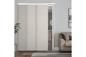 Heefen Adjustable Panel Track Blinds Light Filtering Vertical Blinds, Retractable Track from 42" to 74" W, Trimmable Panel Up to 96" H (Linen Beige)