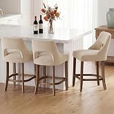UVV Bar Stools Set of 3, Upholstered Counter Height Bar Stools, Modern Counter Stools with Wood Legs for Kitchen Island Dining Room Bar, Beige