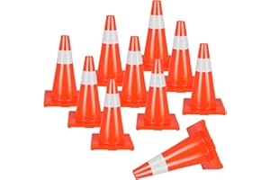Finderomend 18 Inch Traffic Cones,10Pack Orange PVC Cone, Traffic Safety Cones with Reflective Collar for Traffic Control, Dr