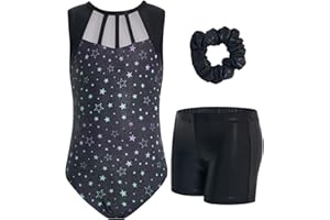 JiAmy Gymnastics Leotards for Girls, 3-12 Years Sparkly Biketards Unitards with Shorts Clasp Back Dance Ballet Outfits