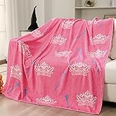 Hillsuren Pink Crown Blanket for Girls 50 x 60 Inch Cute Princess Crown Theme Throw Blanket Team Gifts for Halloween Christmas Thanksgiving Gift Decoration