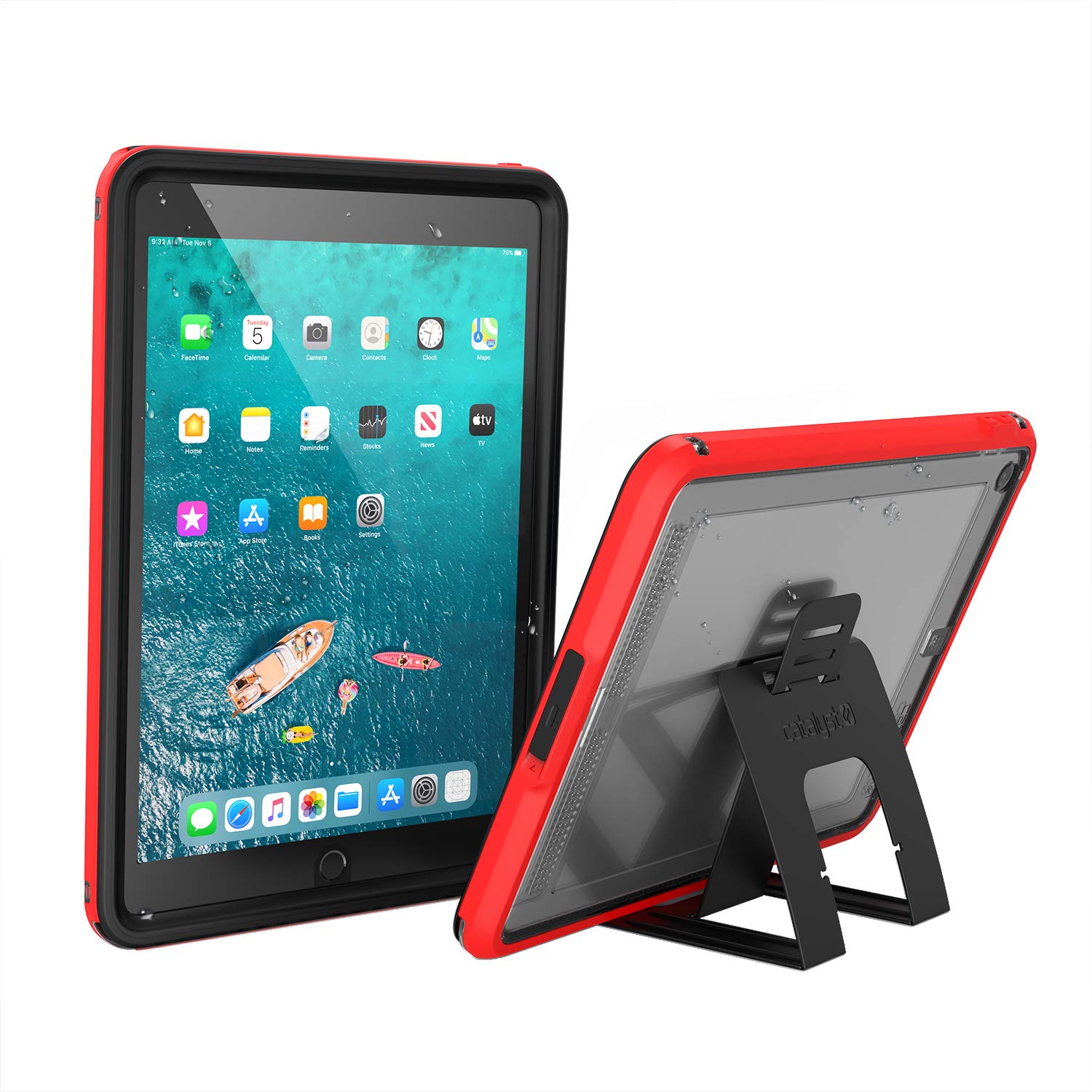 Waterproof Case Designed for iPad 10.2 9th 8th 7th Edition - Waterproof 6.6 ft - Full Body Protection, Drop Proof 4ft, Kickstand, True Acoustic Sound Technology, Built-in Screen Protector - Flame Red