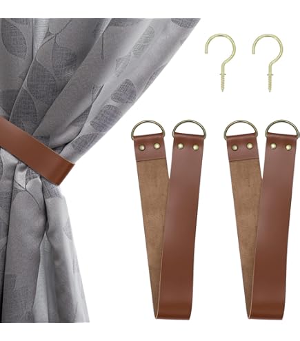 Black PU Leather Curtain Holders Rods Decorative Home Decor 4-Pack Black Leather Curtain Tiebacks - PU Leather Curtain Holders For Home Decor Black Leather Curtain Tiebacks PU Leather Rod Holders