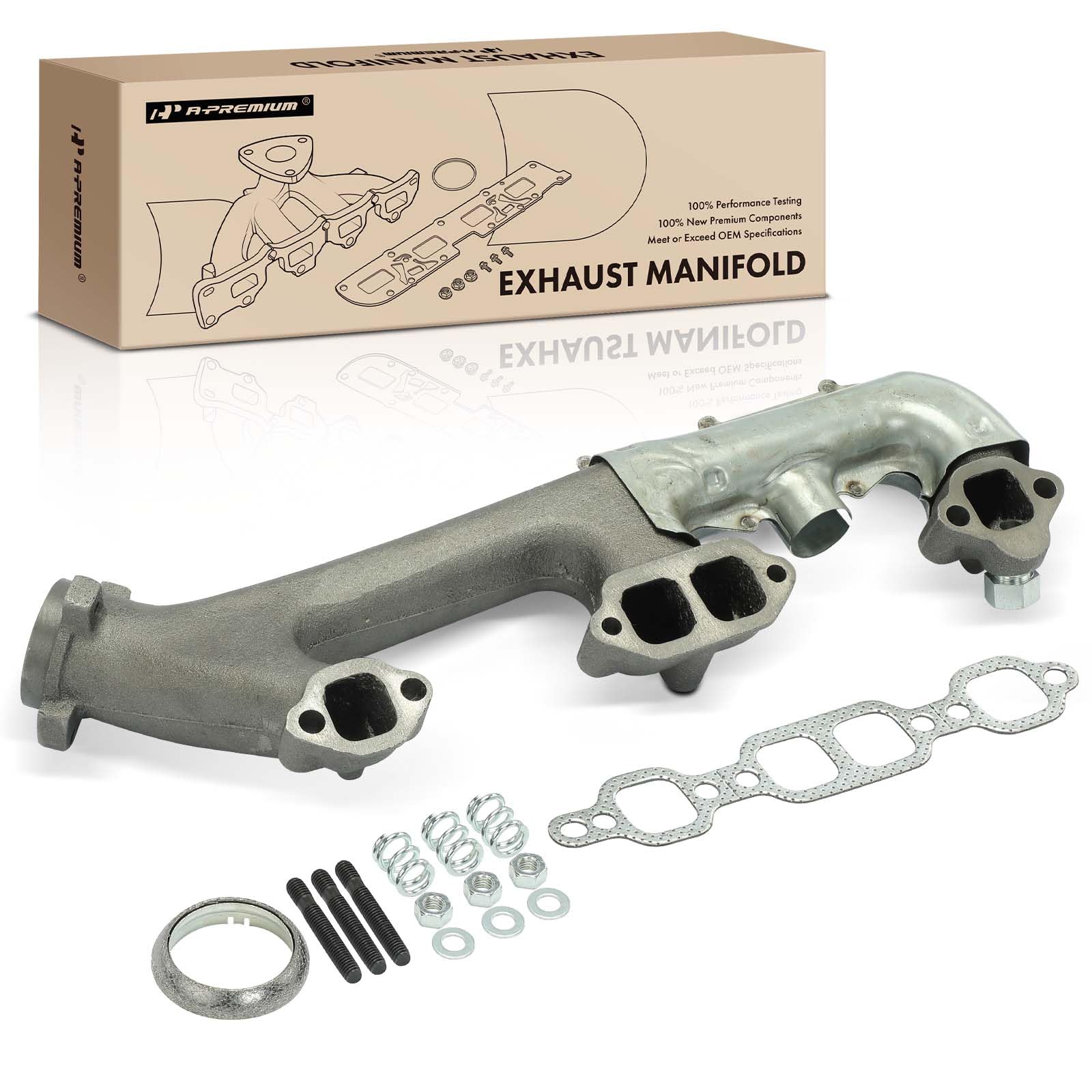 Photo 1 of **MISIING PORT** A-Premium Right Exhaust Manifold Kit W/Gasket & Studs & Nuts & Heat Shield [8Cyl 5.0 5.7L] Compatible with Chevrolet Blazer R10 R20 R30 V10 V20 & GMC Jimmy R1500 R2500 V1500 V2500 Suburban R3500 V3500