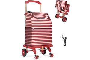 Phenanive 2-in-1 Shopping Cart for Groceries, Lightweight Aluminum Grocery Cart on Wheels and 50L Removable Waterproof Shopping Bag for Moving, Camping (Red)