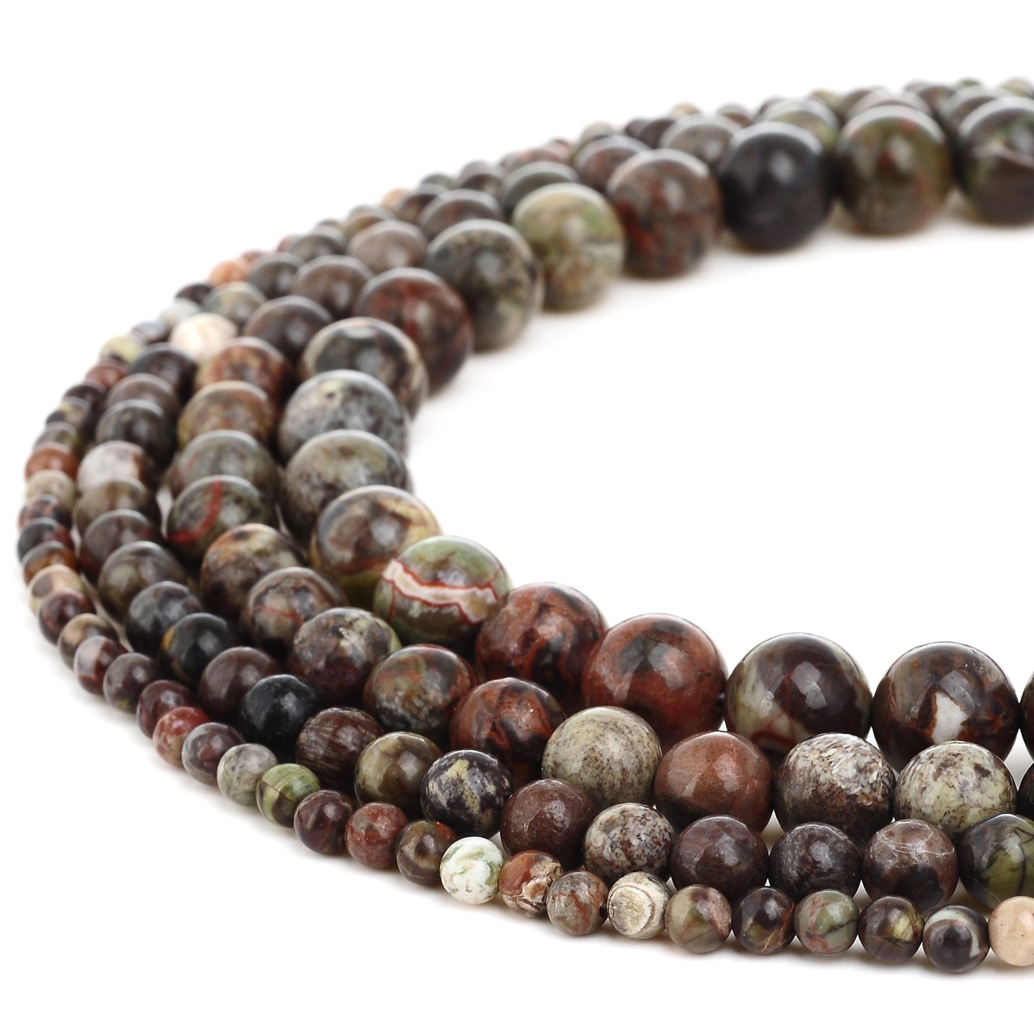 RUBYCA Wholesale Natural Ocean Jasper Gemstone Round Loose Beads for Jewelry Making 1 Strand - 4mm