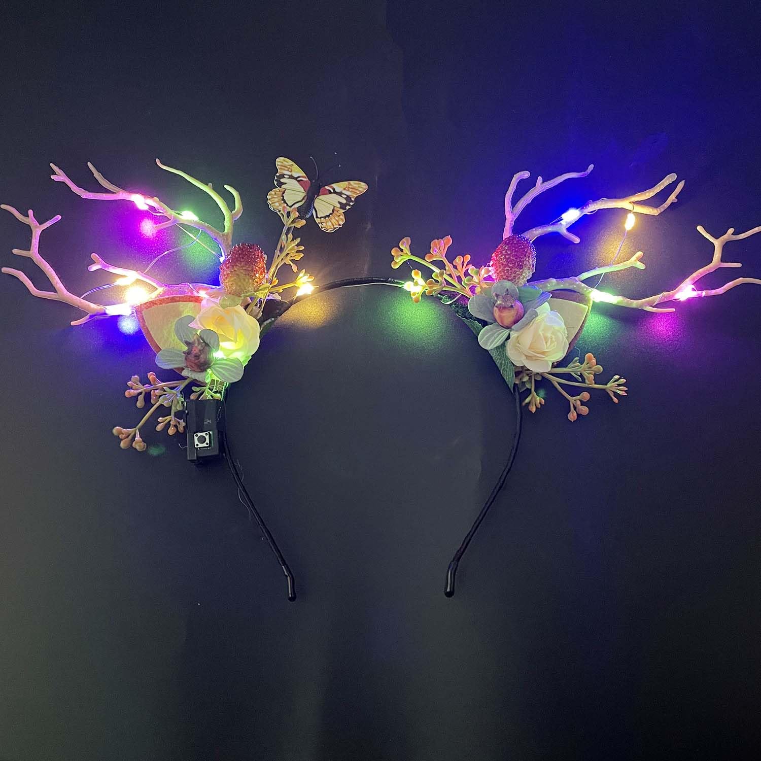 Carufin LED Light up Headwear Glowing Reindeer Antlers Hair Accessories Luminous Tiara Christmas Party Hair Hoop Headband for Women (Colour light A)