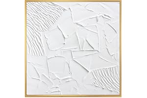 3Hdeko - 3D White Textured Abstract Canvas Wall Art Hand Painted Palette Knife Plaster Oil Painting Minimalist Artwork, Neutral Wall Decor for Living Room Bedroom Bathroom Office, 24"x24" Gold Framed