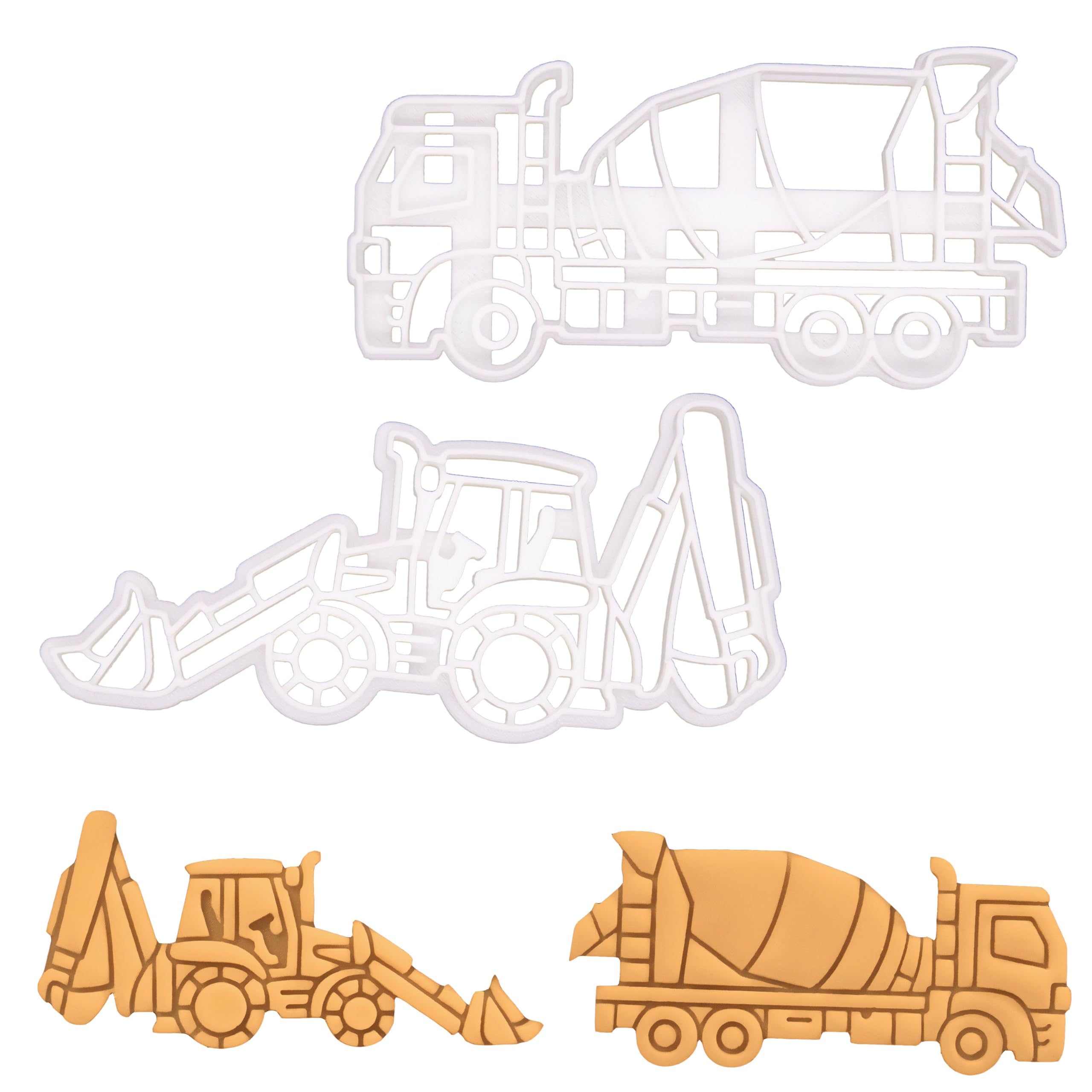 BAKERLOGY Set of 2 Construction Themed Cookie Cutters (Designs: Cement Mixer and Excavator Digger) - Detailed Biscuit Cutter Design for Baking and Crafts, Ideal on Fondant, Dough, Clay