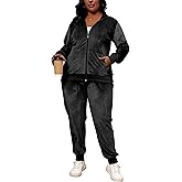 Tycorwd Women's Plus Size Two Piece Outfits Velour Sweatsuits Sets Long Sleeve Loungewear Tracksuit Sets
