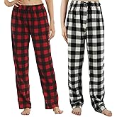 LANBAOSI Christmas Pajama Pants for Women Fuzzy Pack Long Fleece Buffalo Plaid Pj Bottoms Soft Drawstring Lounge Sleepwear