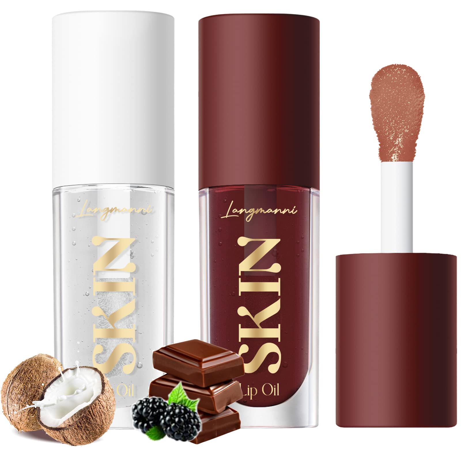 LANGMANNI Moisturizing Lip Oil,No-Sticky Lip Gloss Lip Balm Lip Care,Fruit Flavoured Lip Oil For Dry Lip's Moisturizing Hydrating And Nourishing (Chocolate+Coco) — image 1