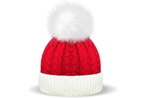 HIKKCOS Christmas Santa Knitted Hat for Baby, Xmas Newborn Santa Hat for Kids, 0 to 3 Years Old Red