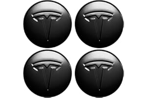 HBXAIDBAO 4PCS Car Aluminum Wheel Cover Center Emblem Sticker for Tesla Model 3 / Model Y, 57mm Hubcaps Waterproof 19 Inch Wheel Rim Cover Center HubCaps (Matte Black+Matte Black)