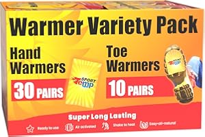 Hand & Toe Warmers - Variety Pack, 30 Pairs Hand Warmers, 10 Pairs Toe Warmers With Adhesive - Safe, Easy, All Natural - Air Activated, Body, Hands & Toes -Odorless Hot Hand & Toe Warmer - Sport Temp