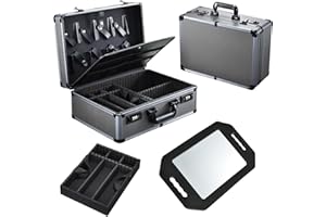 Yueieoun Professional Barber Case with Barber Clipper Tray Organizer, 6 Adjustable Clipper Slots & 8 Shear Holders, Portable Barber Carrying Case for Hair Tools & Supplies with Combo Locks