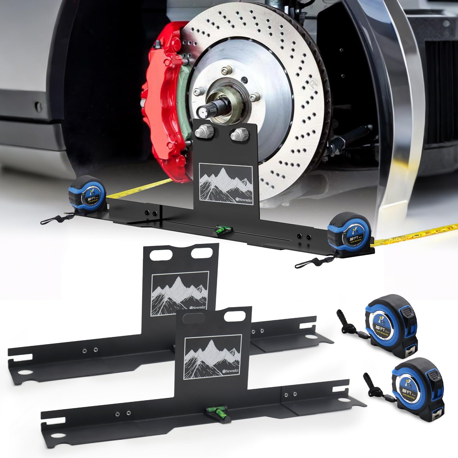 Photo 1 of Newmkr Wheel Alignment Tool with Imperial Tape Measure, Heavy-Duty Toe Alignment Plates, No Caliper Removal Needed, Detachable Automotive Alignment Kit for Cars, Trucks, SUVs, Jeeps, and ATVs