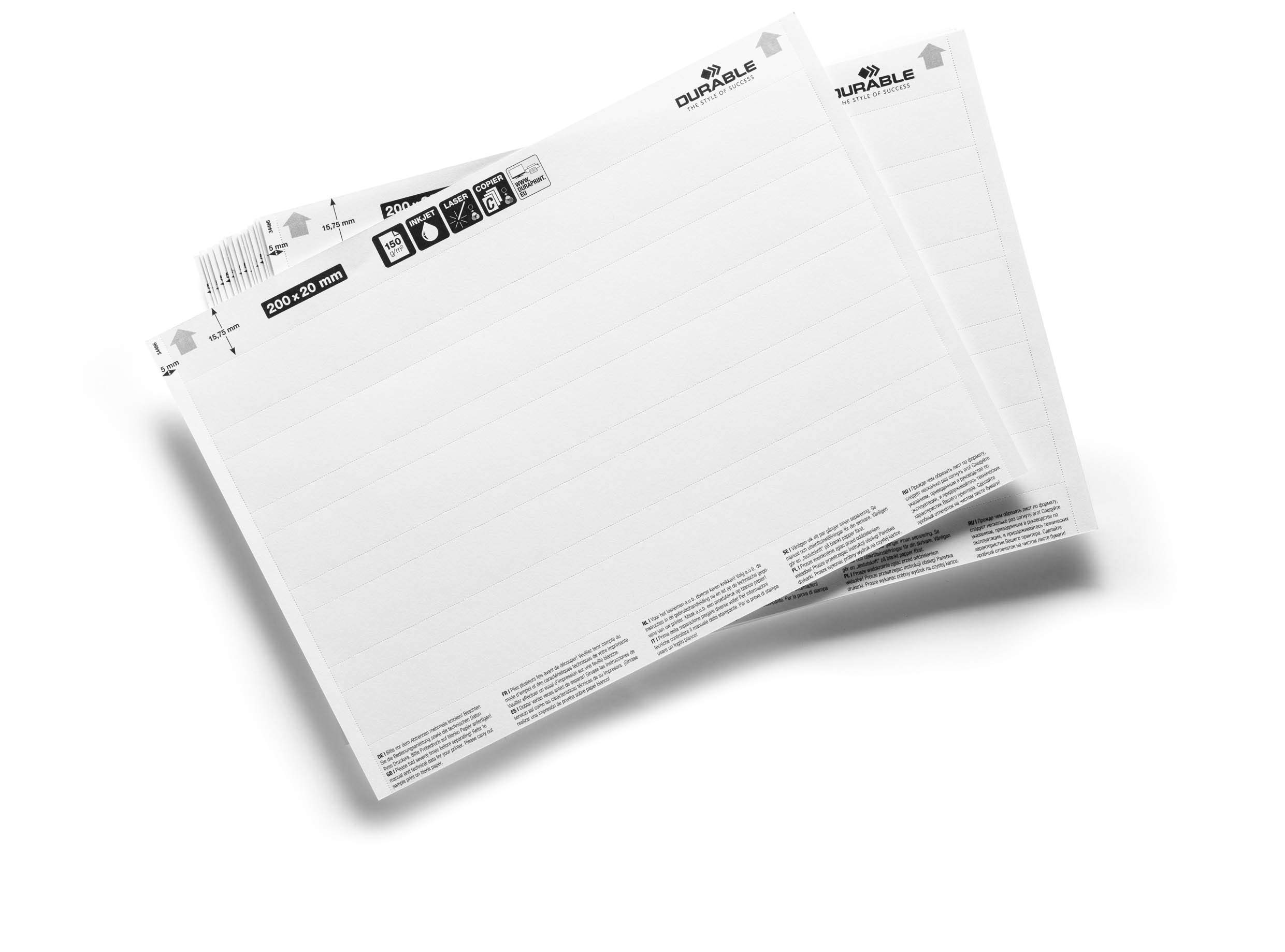Durable 800002 Label Refill 200 x 20 mm, 100 Labels on A5 Sheets, White