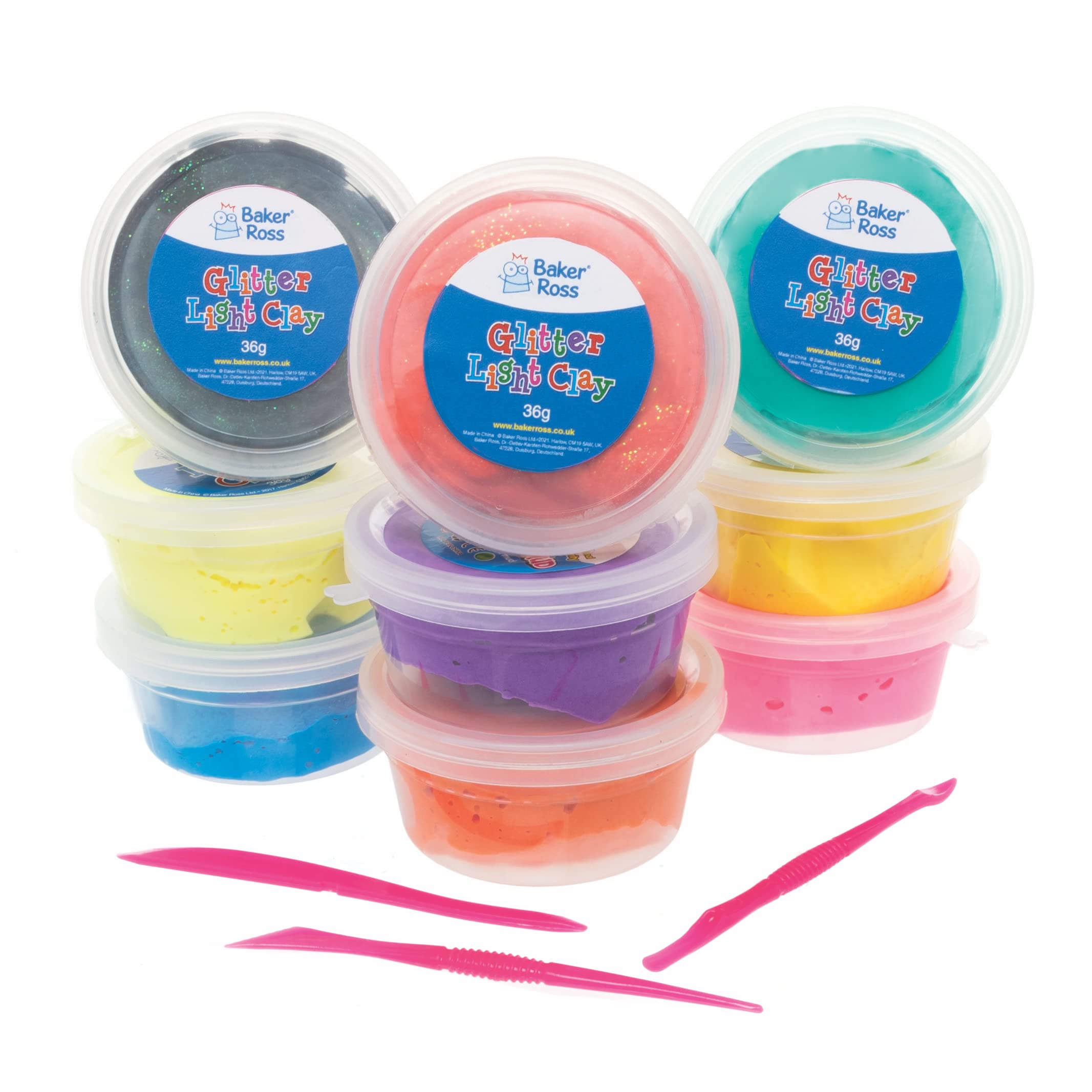 Baker Ross FC130 Glitter Light Clay Bumper Value Pack - Pack of 10, Art Supplies for School and Playgroups, Home Art and Craft Activities, Kids Crafting