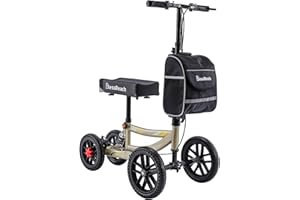 BLESSREACH Knee Scooter, 300lbs Capacity, 13" Big PU Seat, Disc Brake Knee Walker, All Terrain Foldable Knee Scooter Walker with Bag for Foot Injuries Compact Crutches Alternative (Champagne)