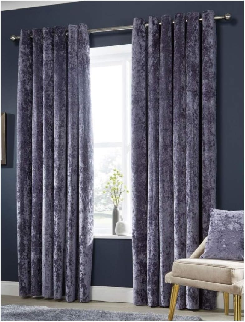 Crushed Velvet Fully Lined Curtains Ring Top Pair Eyelet Curtain (Mauve