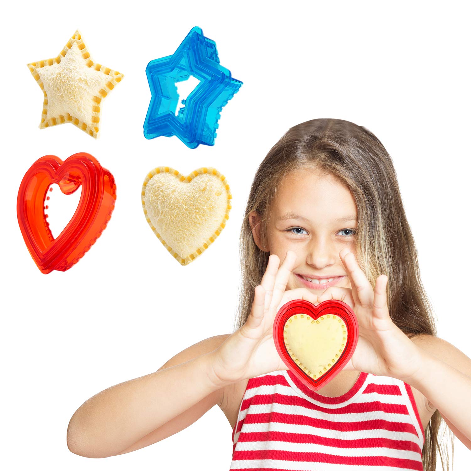 Sandwich Cutter and Sealer for Kids - Heart Shape Cookie Cutter &amp; Star Shape Decruster Sandwich Maker, 6 PCS (2 Sets)