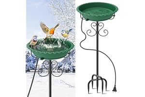 ODSNANIE Heated Bird Baths for Outdoors,Upgraded 100W Thermostat Control Heated BirdBaths for Winter with Metal 5 Prong Base Heated Bird Bath for Outside Winter Garden Yard Patio Lawn (Green)