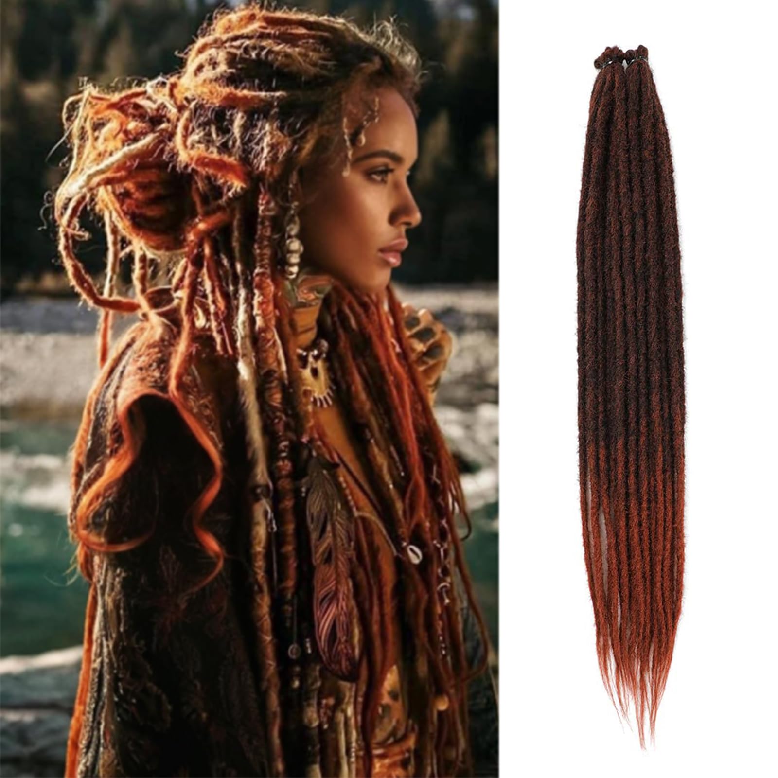 Dreadlock Extensions 24 Inch Synthetic Hippie Single Ended Dreads 10 Strands Ginger 0.6 cm Width Loc Extensions Reggae Style Crochet Hair for Women (1B/350, SE 10 Strands) — image 1