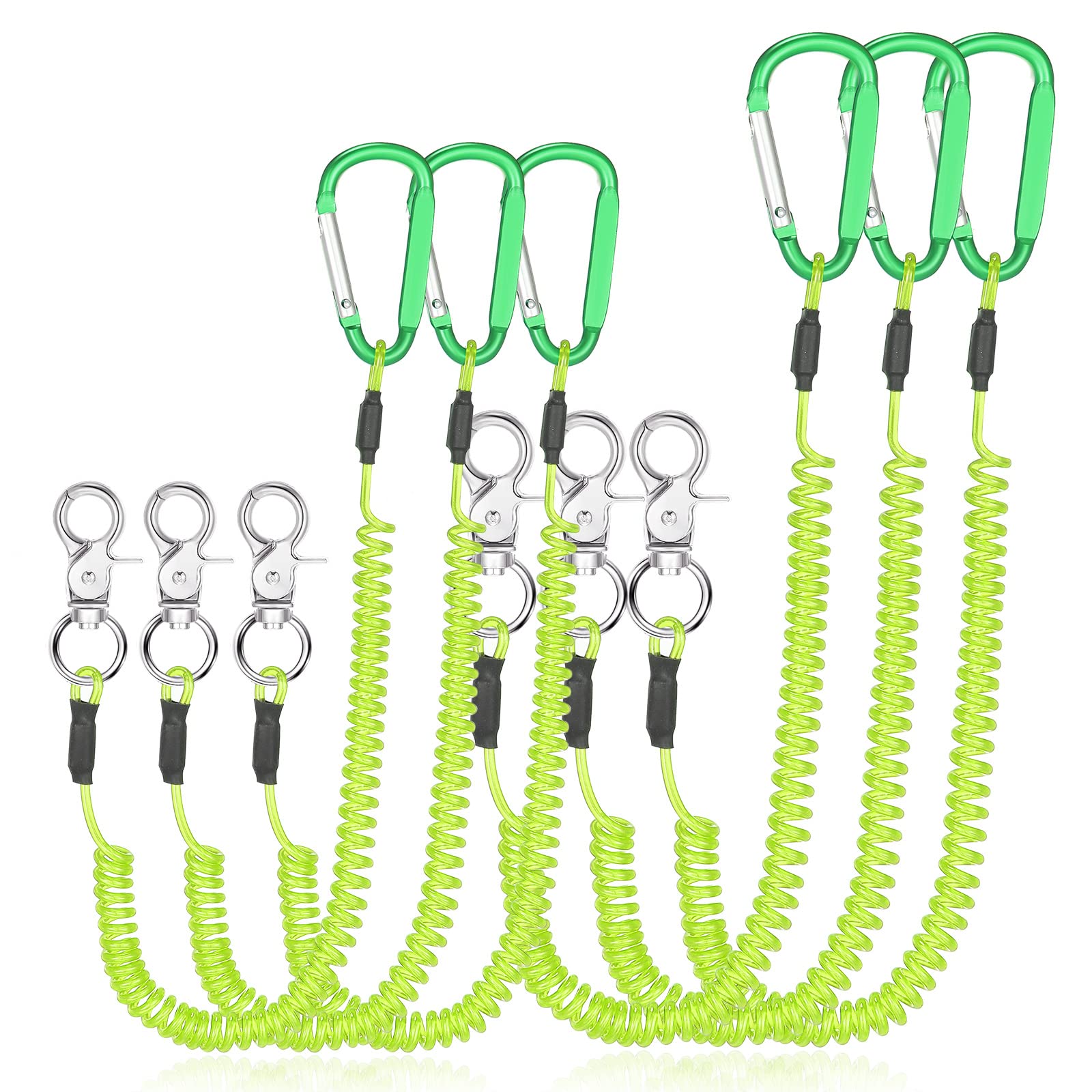 Photo 1 of 6 Pack Heavy Duty Fishing Lanyard Steel Wire Coiled Lanyard Kayak Retractable Tool Leash Fishing Rod Safety Lanyard Gear Lanyard with Alloy Clips for Pliers Boating(Green)