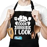 NAHMAKNE Funny Chef Aprons Gifts - I Cook As Good As I Look - Men's Kitchen Cooking Black Aprons with 2 Pockets, Adjustable Neck Strap - Christmas Birthday Gifts for Men, Dad, Husband, Cooking Lover