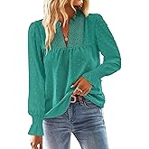 Falechay Boho Tops for Women V Neck Blouses Flowy Swiss Dot Dressy Casual Lace Womens Long Sleeve Shirts Trendy 2026