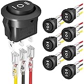 Joinfworld 3 Way Round Rocker Switch 12V, Waterproof 3 Pin 3 Position ON/Off/ON 6A/250V AC 10A/125V DC SPDT Circle Toggle Swi