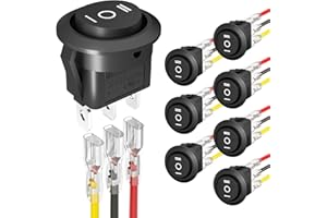Joinfworld 3 Way Round Rocker Switch 12V, Waterproof 3 Pin 3 Position ON/Off/ON 6A/250V AC 10A/125V DC SPDT Circle Toggle Swi