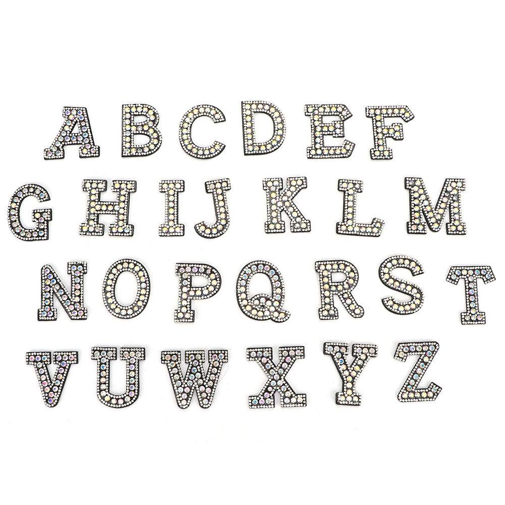 Alphabet Patches, 26 Pieces A-Z Letters Rhinestones Non-woven Sew On Patches, Decorative Appliques for Shoes, Hats, Jeans, Jackets, Backpacks