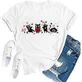 TUPOSU Womens Valentines Day Shirt Valentines Shirt Black Cats Love Heart T-Shirt