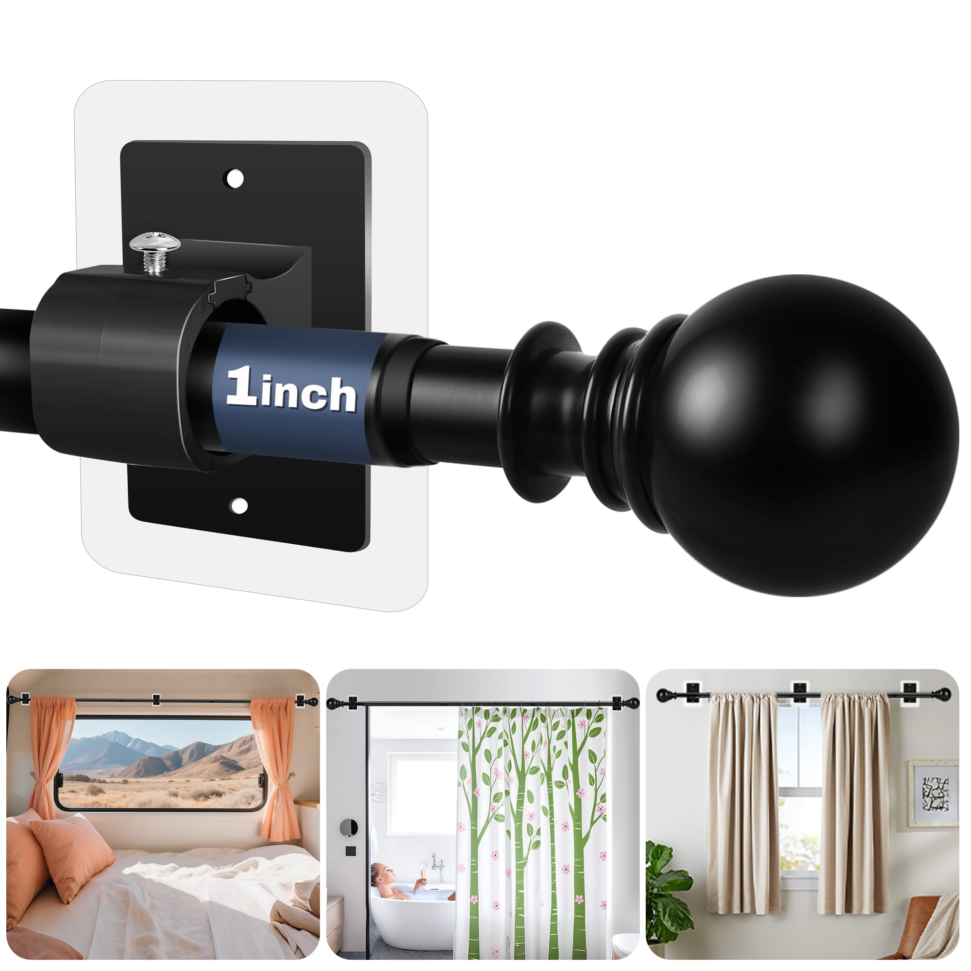 Photo 1 of 1 Inch Diameter Adhesive Adjustable Curtain Rod No Drilling for Windows 27 to 56",Renter Friendly No Drill Rod with Stick on Bracket, Easy Install No Screw Screwless Apartment Cortineros Para Ventanas