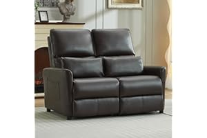 DRMBOOK 52'' RV Loveseat Recliner Sofa, Faux Leather Double Camper Couch 2 Seater Recliner, Home Movie Theater Seating Chair, 2 Person Push Back Recliners for Living Room, Light Brown