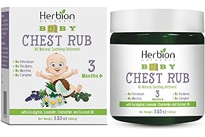 HERBION Naturals Baby Chest Rub, Ages 3 Months+, All-Natural Soothing Ointment with Coconut Oil, Eucalyptus, Lavender, Chamomile, Shea Butter, Petroleum & Menthol-Free, Non-GMO, 3.53 Oz, Pack of 1