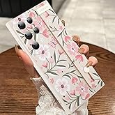 MOWIME Floral for Samsung Galaxy S24 Ultra Case with Wrist Strap, Flower Butterfly Design Shockproof Soft TPU Protective Cover Women Girls, Slim Anti Scratch Case for Galaxy S24 Ultra 6.8 Inch, White