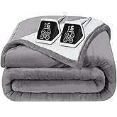 Westinghouse Heated Blanket Queen Size, Soft Flannel to Sherpa Electric Blanket with 10 Heating Levels, 12 Hours Auto Off, Fast Heating Blanket, Machine Washable, 84x90 Inch, Light Grey