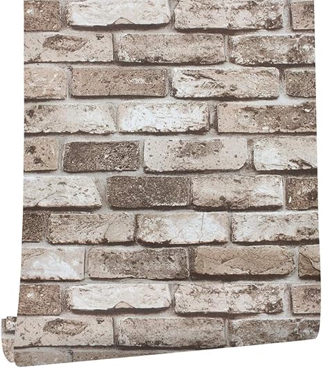 Amazon Loaizh 3d ヴィンテージ フェイクレンガ石 ポリ塩化ビニル 壁紙 ブラウン マルチ ビニール 寝室 バスルーム ホームデコレーション 0 53mx10m ロール 壁紙