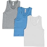 90 Degree By Reflex Womens Seamless Tank Ribbed Fitted Racerback Hip-Length Top 3 Pack