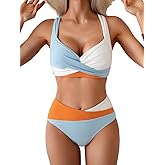 B2prity Bikini Sets for Women Two Piece Swimsuit Mid Rise Color Block Bathing Suit Tie Back Swimwear
